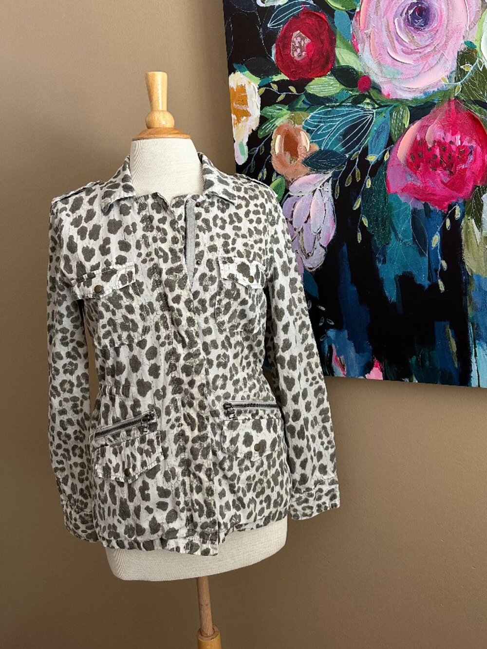 Lily Aldridge Velvet Leopard Utility Jacket S